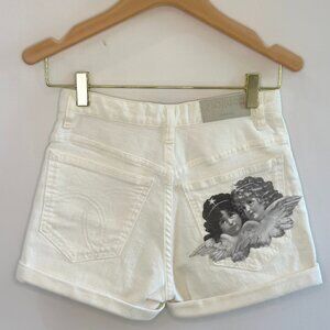 Fiorucci White Denim Shorts with Cherub Detail